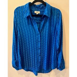 L'Agence Holly Sky Blue Chain Print Blouse Button-Up Sz Large Designer MSRP $375